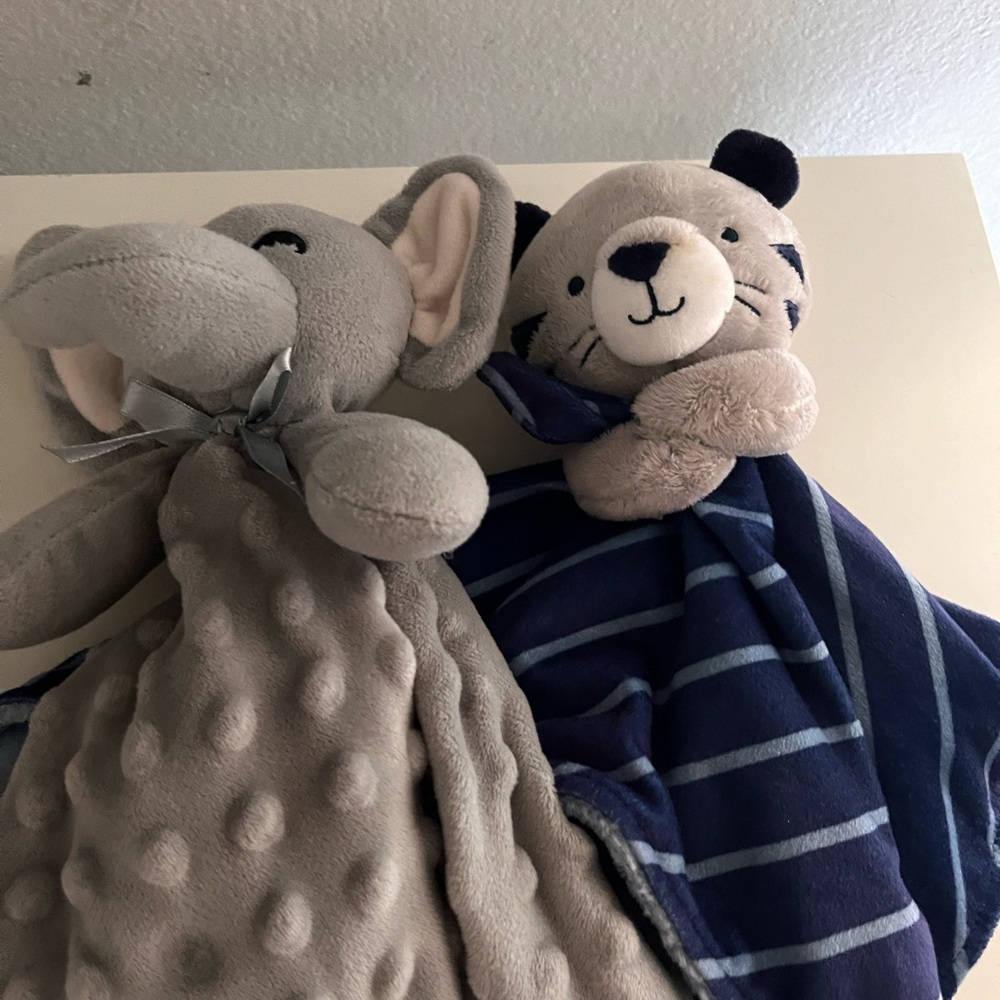 Gray Elephant and Blue Tiger Plush Blankets